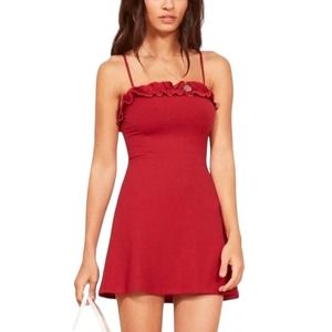 Reformation Bri Red Mini Summer Dress Size Large Spaghetti Strap Fit and Flare